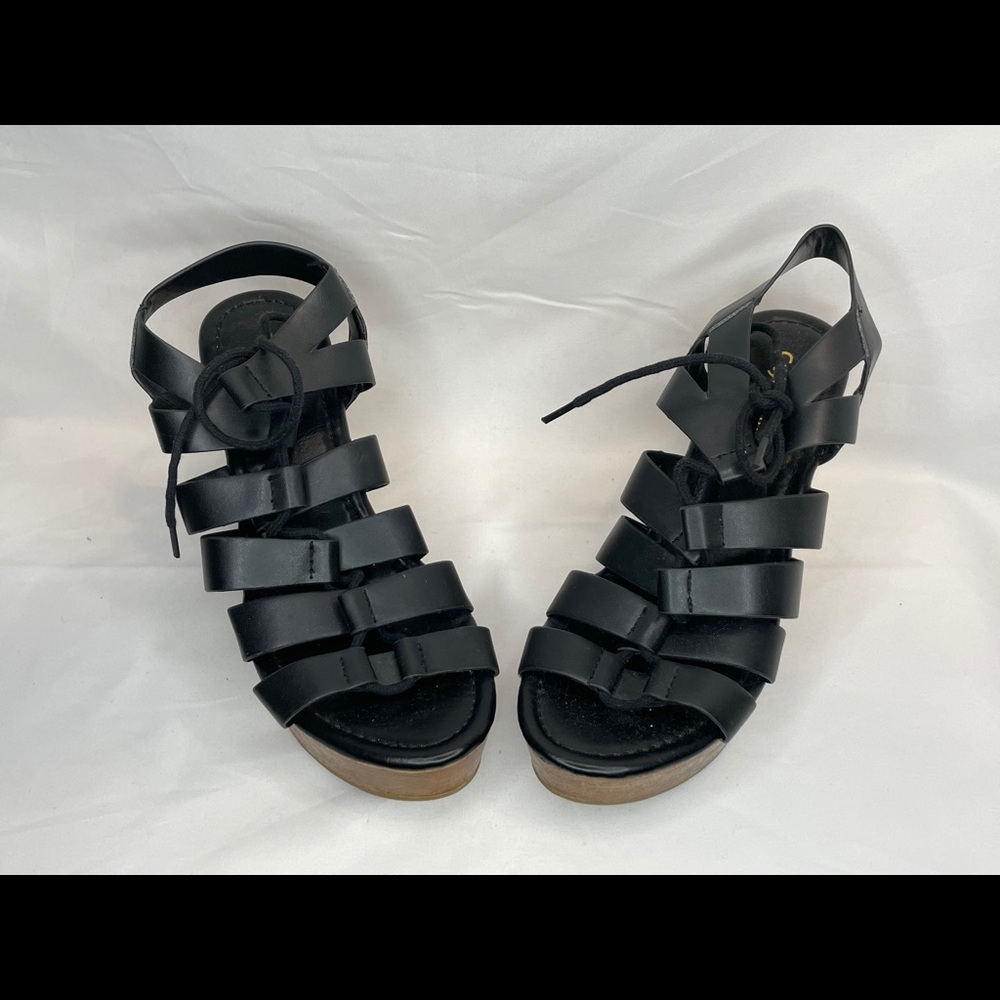 City Classified women’s Black Lace Up Platform Wedge Sandals